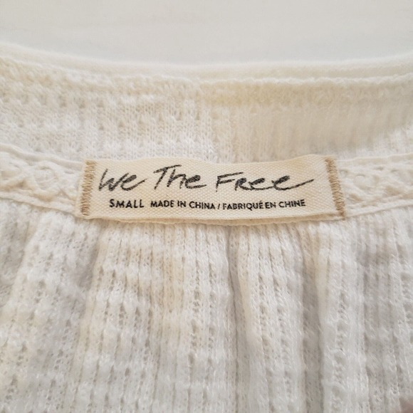 We The Free Womens Long Sleeve Waffle Knit Top Three Button Henley White Sz S - Picture 9 of 10